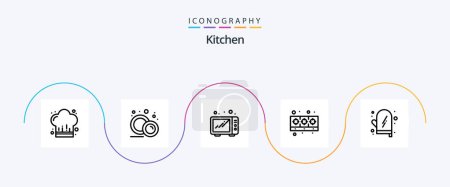 Ilustración de Cocina Línea 5 Icon Pack Incluyendo guante. cocinar. comida. cocina. cocina - Imagen libre de derechos