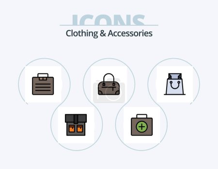 Téléchargez les illustrations : Clothing and Accessories Line Filled Icon Pack 5 Icon Design. . . suitcase. suitcase. first aid - en licence libre de droit