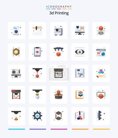 Téléchargez les illustrations : Creative 3d Printing 25 Flat icon pack  Such As clipboard. printer. 3d. printing - en licence libre de droit