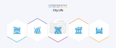 Téléchargez les illustrations : City Life 25 Blue icon pack including city. bank. city. life. pump - en licence libre de droit
