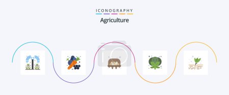 Téléchargez les illustrations : Agriculture Flat 5 Icon Pack Including cultivation. vegetable. vegetable. food. food - en licence libre de droit
