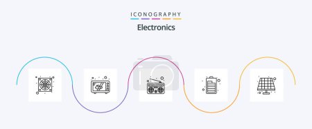Illustration for Electronics Line 5 Icon Pack Including . radio. solar. battery - Royalty Free Image