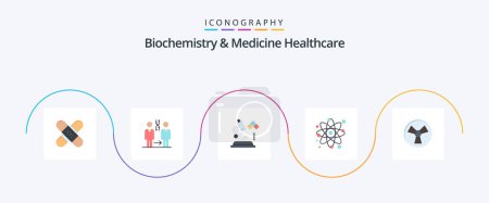 Ilustración de Bioquímica y Medicina Cuidado de la Salud Flat 5 Icon Pack Incluyendo molécula. átomo. Paciente. Médico. ciencia - Imagen libre de derechos