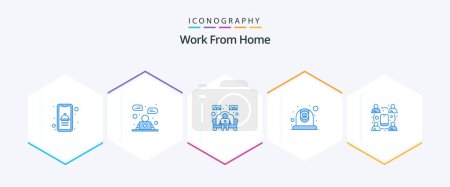 Illustration for Work From Home 25 Blue icon pack including conference. webcam. notebook. video. home work - Royalty Free Image