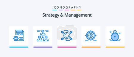 Téléchargez les illustrations : Strategy And Management Blue 5 Icon Pack Including goal. goal. team. target. direction. Creative Icons Design - en licence libre de droit