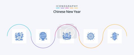 Illustration for Chinese New Year Blue 5 Icon Pack Including lantern. work. red. holiday. lotus - Royalty Free Image