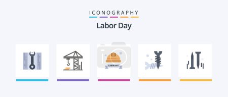 Illustration for Labor Day Flat 5 Icon Pack Including hardware. nail. hard hat. screws. diy. Creative Icons Design - Royalty Free Image