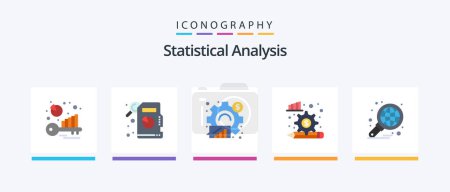 Illustration for Statistical Analysis Flat 5 Icon Pack Including global. analysis. business. gear. diagram. Creative Icons Design - Royalty Free Image
