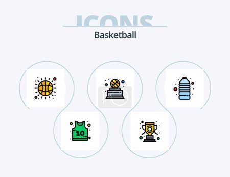 Téléchargez les illustrations : Basketball ligne rempli Icône Pack 5 Icône Design. nba. jeu. star. Cour. match - en licence libre de droit