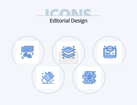 Ilustración de Diseño editorial Blue Icon Pack 5 Icon Design. amortiguador. capa. teclado. Arreglar. capa - Imagen libre de derechos
