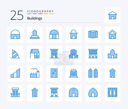 Téléchargez les illustrations : Bâtiments 25 Couleur bleue icône pack y compris uae monument. dubai. immeubles de bureaux. burj al arabe. maison - en licence libre de droit