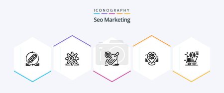 Illustration for Seo Marketing 25 Line icon pack including map. gear. wrench. promotion. target - Royalty Free Image