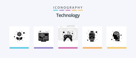 Téléchargez les illustrations : Technology Glyph 5 Icon Pack Including artificial. smart watch. control. smart. heart. Creative Icons Design - en licence libre de droit