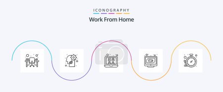 Téléchargez les illustrations : Pack Icône Work From Home Line 5 Y compris en ligne. communication. réglage. vidéo. en ligne - en licence libre de droit