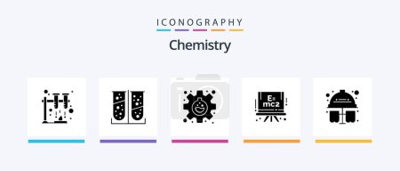 Téléchargez les illustrations : Chemistry Glyph 5 Icon Pack Including hard hat. test tubes. flask. test. formula. Creative Icons Design - en licence libre de droit