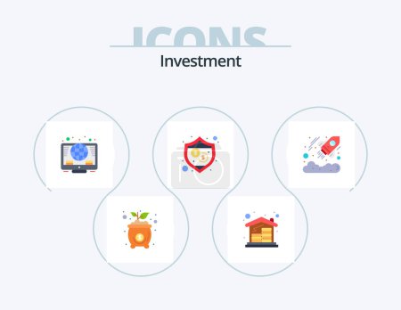 Téléchargez les illustrations : Investment Flat Icon Pack 5 Icon Design. investment. business. online. shield. protection - en licence libre de droit