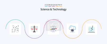 Illustration for Science And Technology Flat 5 Icon Pack Including cloud networking. cloud based services. test flask. genetic research. genetic engineering - Royalty Free Image