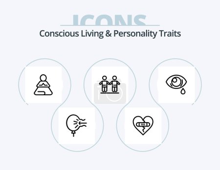 Téléchargez les illustrations : Concious Living And Personality Traits Line Icon Pack 5 Icône Design. croissance. gratitude. à la maison. Ecoutez. entendre - en licence libre de droit