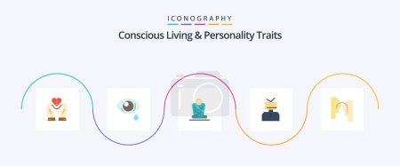 Illustration for Concious Living And Personality Traits Flat 5 Icon Pack Including person. esteem. sad. affirmations. yoga - Royalty Free Image