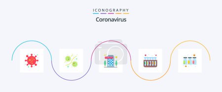 Illustration for Coronavirus Flat 5 Icon Pack Including bottle. tubes. viruses. test. staying - Royalty Free Image