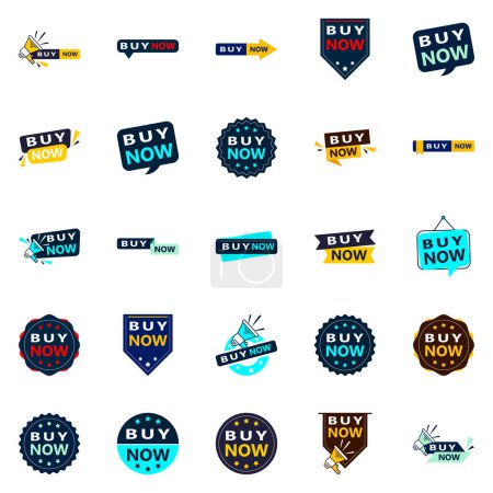 Ilustración de Buy Now 25 Modern Typographic Elements for promoting buying in a current way - Imagen libre de derechos