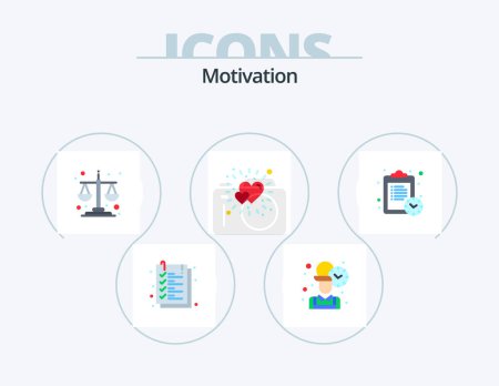Téléchargez les illustrations : Motivation Flat Icon Pack 5 Icon Design. time. love. balance. heart. bright - en licence libre de droit