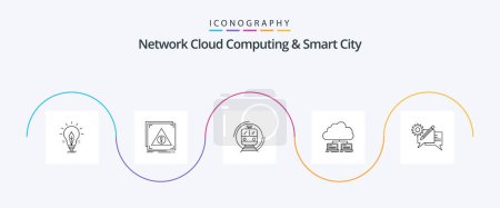 Téléchargez les illustrations : Network Cloud Computing And Smart City Line 5 Icon Pack Including server. cloud. server. transport. smart - en licence libre de droit
