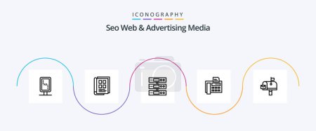 Téléchargez les illustrations : Seo Web And Advertising Media Line 5 Icon Pack Including fax machine. phone. phone book. fax. cloud - en licence libre de droit