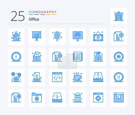 Ilustración de Office 25 Blue Color icon pack including stream. radio. furniture. office. reflection - Imagen libre de derechos