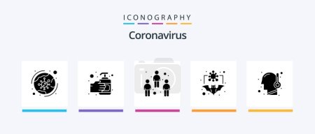 Téléchargez les illustrations : Coronavirus Glyph 5 Icon Pack Including cold. virus. covid people. flu. carrier. Creative Icons Design - en licence libre de droit