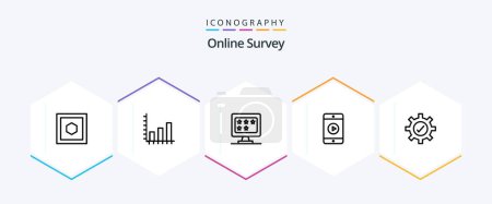 Illustration for Online Survey 25 Line icon pack including video . mobile . graph. rate - Royalty Free Image