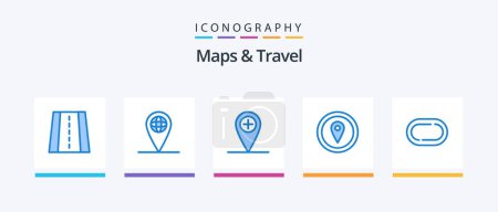 Ilustración de Mapas y Viajes Azul Paquete de 5 iconos Incluyendo. Una pista. ubicación. estadio. marcador de mapa. Diseño de iconos creativos - Imagen libre de derechos