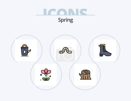 Ilustración de Spring Line Lleno Icon Pack 5 Icon Design. primavera. crecimiento. Caliente. Flor. madera - Imagen libre de derechos