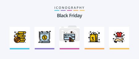 Téléchargez les illustrations : Black Friday Line Filled 5 Icon Pack Including agent. percentage. price tag. percent. shopping. Creative Icons Design - en licence libre de droit