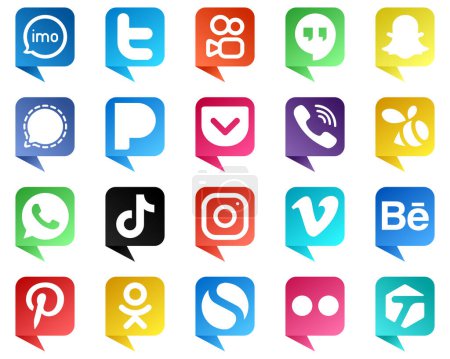 Ilustración de Chat estilo burbuja Iconos de Top Social Media 20 pack como enjambre. rakuten. snapchat. Viber y pandora iconos. Versátil y profesional - Imagen libre de derechos