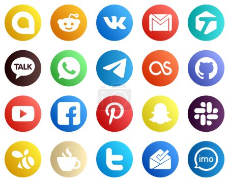 Illustration for 20 Social Media Icons for All Your Needs such as fb. video. whatsapp. youtube and lastfm icons. Elegant and unique - Royalty Free Image