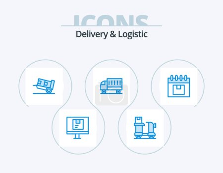 Illustration for Delivery And Logistic Blue Icon Pack 5 Icon Design. shipping. car. logistic. logistic - Royalty Free Image