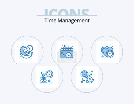 Téléchargez les illustrations : Time Management Blue Icon Pack 5 Icon Design. schedule. calendar. time. time. moon - en licence libre de droit