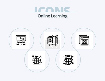 Téléchargez les illustrations : Online Learning Line Icon Pack 5 Icon Design. pencil rocket. pdf document. course. pdf. language - en licence libre de droit