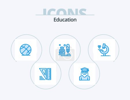 Illustration for Education Blue Icon Pack 5 Icon Design. education. office. ball. letter. erite - Royalty Free Image