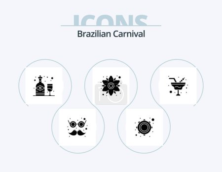 Téléchargez les illustrations : Carnaval brésilien Glyph Icon Pack 5 Icône Design. romantisme. plante. alcool. fleur. camomille - en licence libre de droit