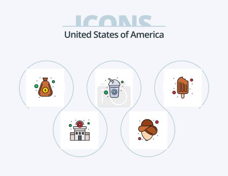 Ilustración de Usa Line Filled Icon Pack 5 Icon Design. animal. Blanco. país. usa. casa - Imagen libre de derechos