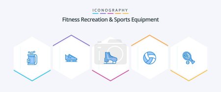 Téléchargez les illustrations : Fitness Recreation And Sports Equipment 25 Blue icon pack including sport. racket. skates. ball. volleyball - en licence libre de droit