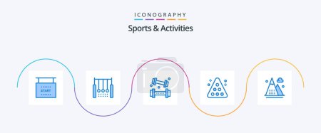 Téléchargez les illustrations : Sports and Activities Blue 5 Icon Pack Including snooker. pool. rings. billiards. lifting - en licence libre de droit