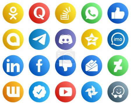 Illustration for 20 Unique Social Media Icons such as message. like. discord and messenger icons. Creative and high resolution - Royalty Free Image