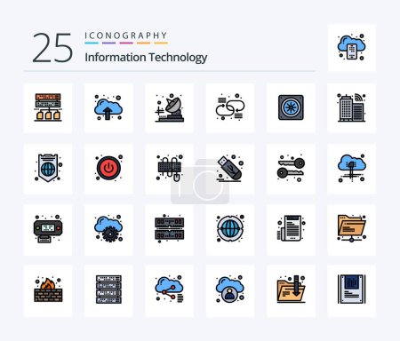 Illustration for Information Technology 25 Line Filled icon pack including infrastructure. fan. transmitter. cooling. network - Royalty Free Image