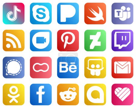Illustration for All in One Social Media Icon Set 20 icons such as signal. deviantart. swift. pinterest and feed icons. High quality and modern - Royalty Free Image