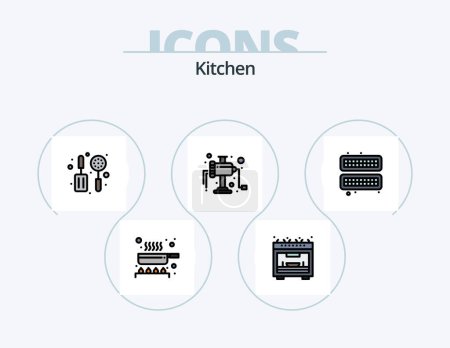 Téléchargez les illustrations : Ligne de cuisine rempli Icône Pack 5 Icône Design. cuisine. le petit déjeuner. la nourriture. tomate. sauce ketchup - en licence libre de droit