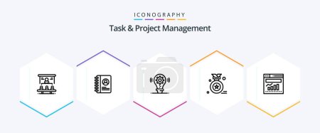 Illustration for Task And Project Management 25 Line icon pack including award badge . contact . setting. idea - Royalty Free Image
