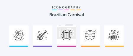 Téléchargez les illustrations : Brazilian Carnival Line 5 Icon Pack Including music. guitar. timbrel. cap. hat. Creative Icons Design - en licence libre de droit